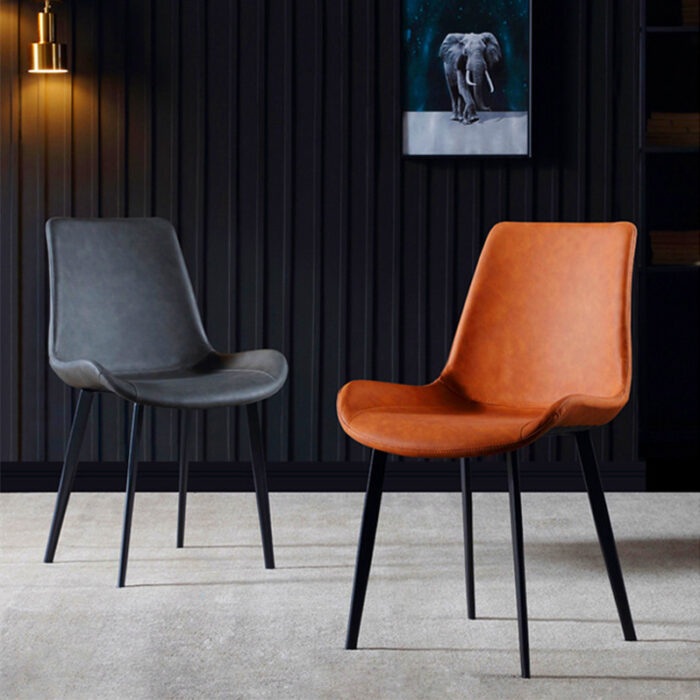 Chaise de salle à manger en cuir avec pieds en fer - Image 4