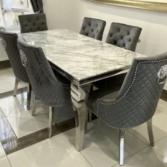 Chaise de salle à manger légère en tissu et acier inoxydable - Image 5