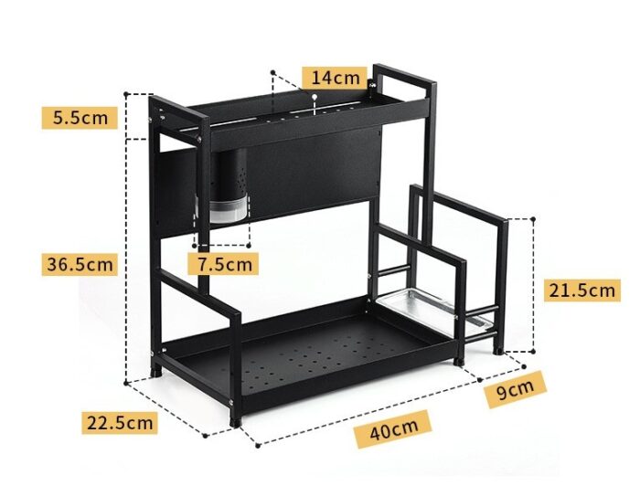 Étagère de rangement à deux niveaux pour ustensiles de cuisine, porte-couteau et assaisonnement - Image 2