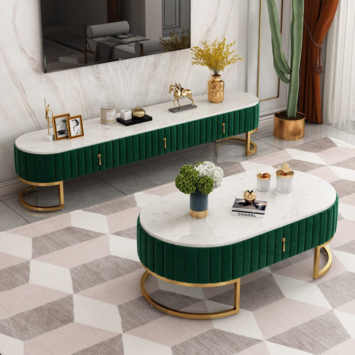 Table basse et Table TV en marbre enveloppée de velours de luxe léger - Image 3