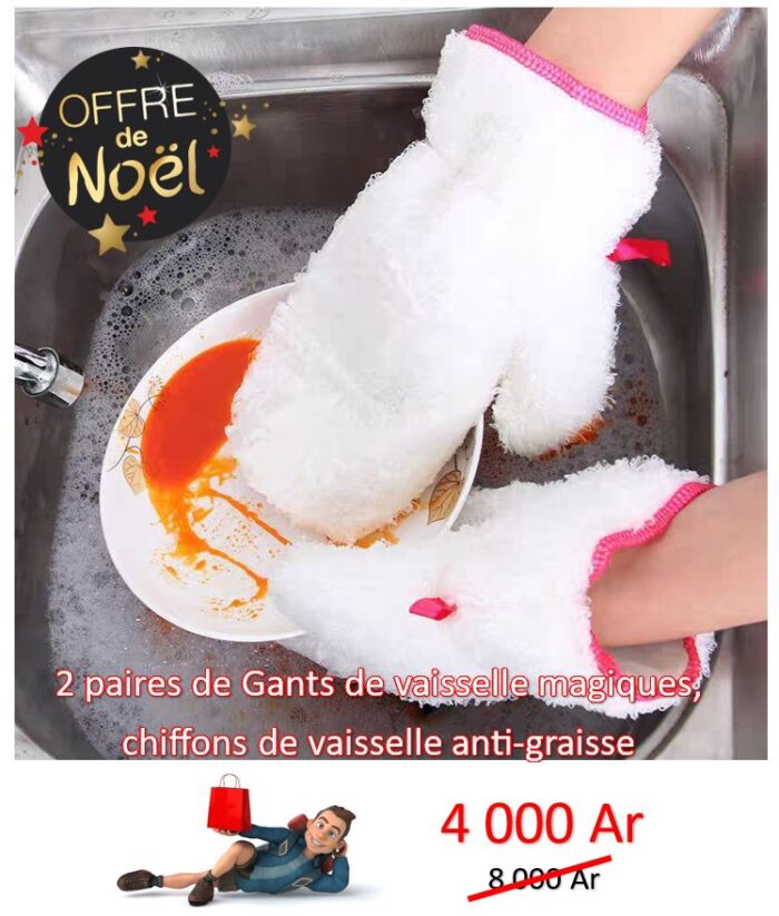 2 paires de Gants de vaisselle magiques, chiffons de vaisselle anti-graisse